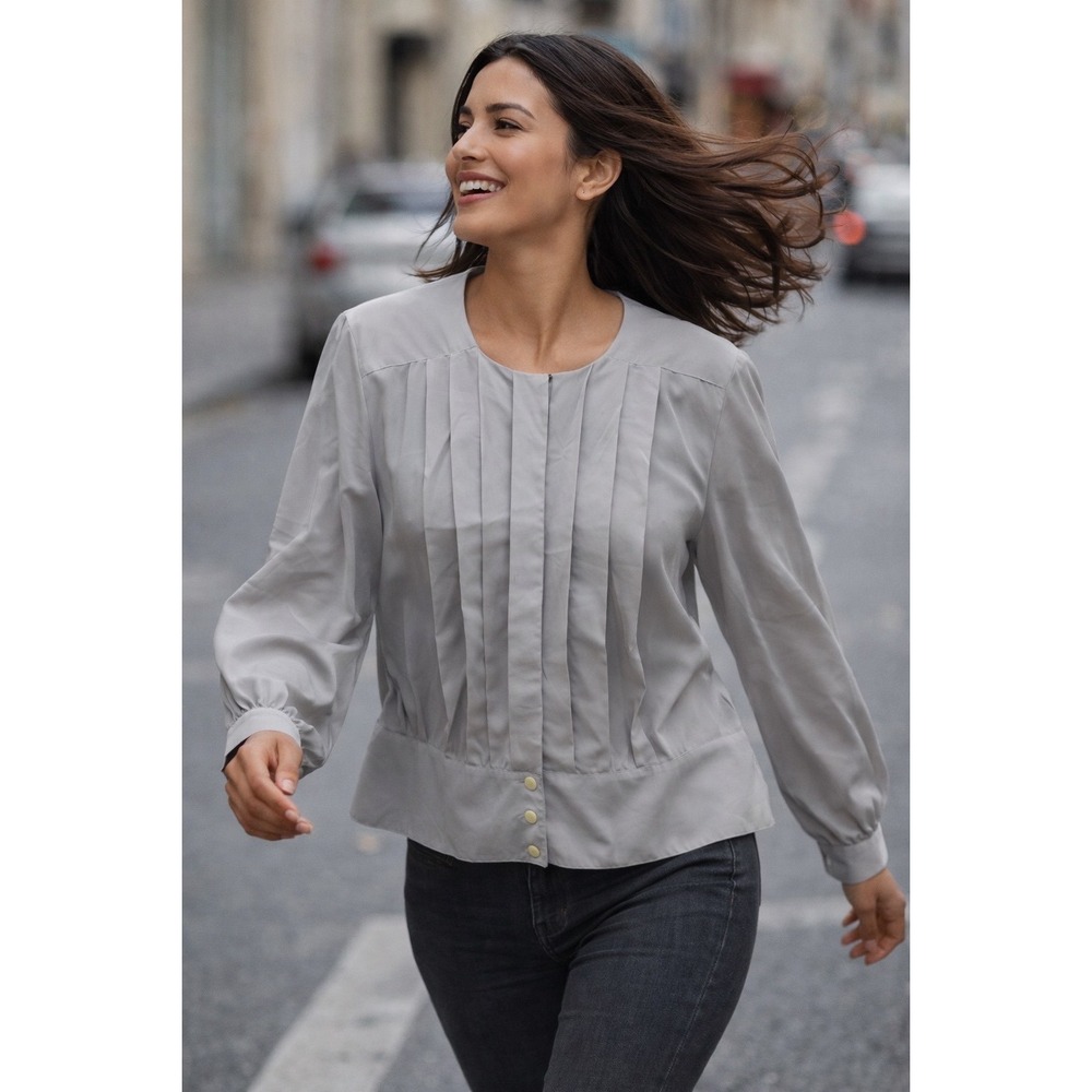 Josephine Woman Blouse Womens 22W‎ Gray Good Pleated Long Sleeve Button Hem Top